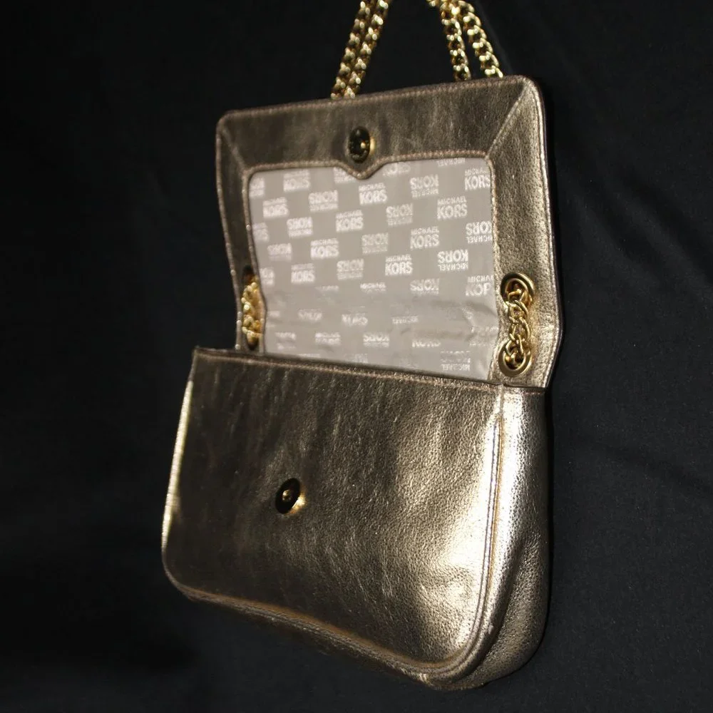 NWOT Michael Kors Gold Leather Shoulder Bag with Chain Strap - Picture 13 of 16